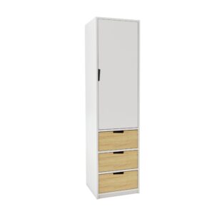 Armoire colonne en pin brut et blanche détourée