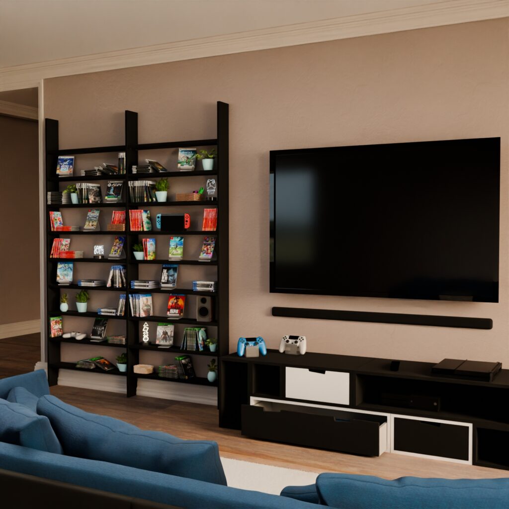 Vue d'ambiance de l’extension d'etagere gaming en bois massif