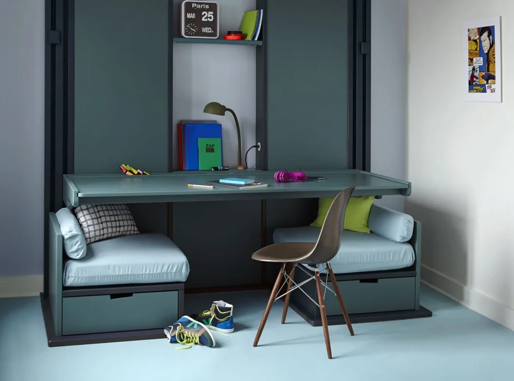 Lit escamotable avec bureau pour adolescent