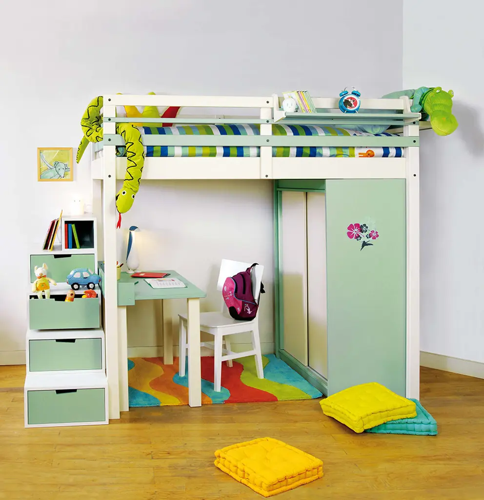 Lit mezzanine avec armoire pour enfant