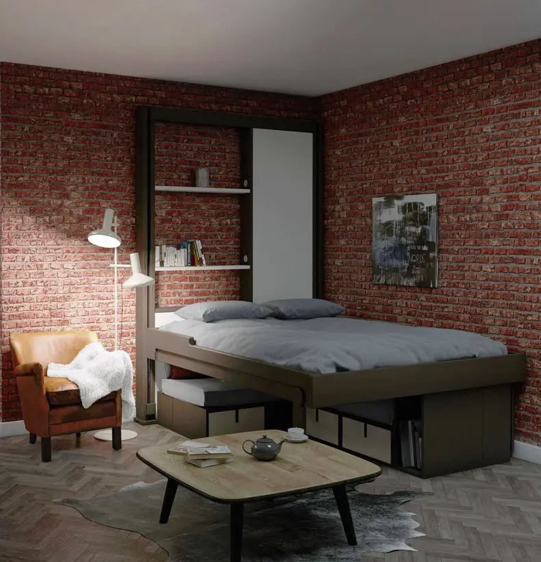Lit escamotable avec banquette brick