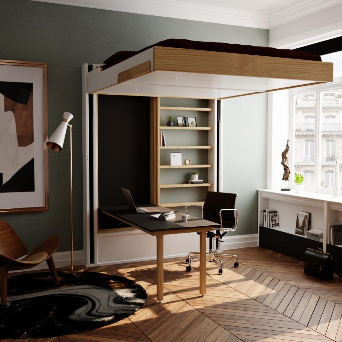 Lit escamotable électrique avec table intégrée ECLECTIQUE – Image 2