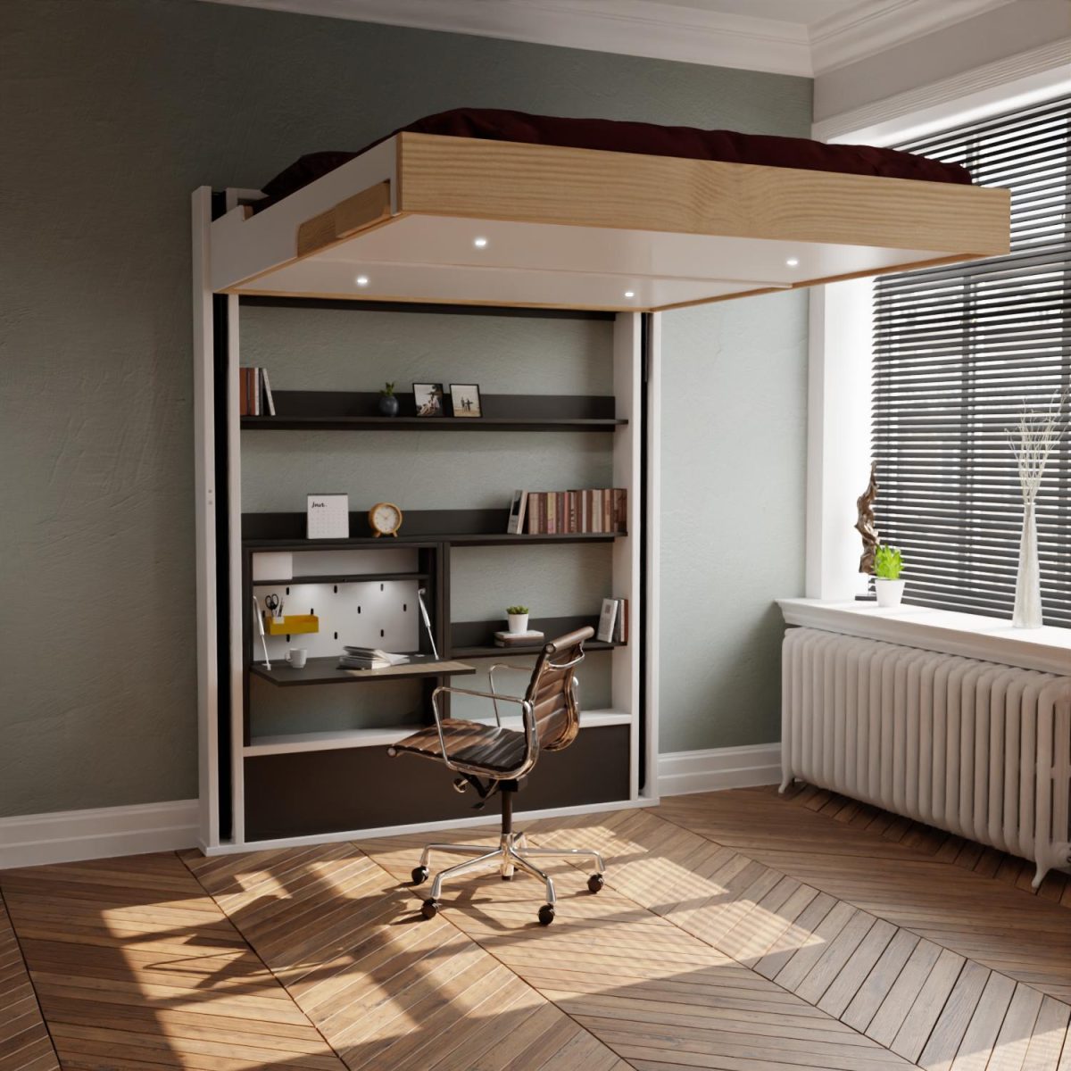 Lit escamotable éclectique avec secrétaire rabattable – Image 2