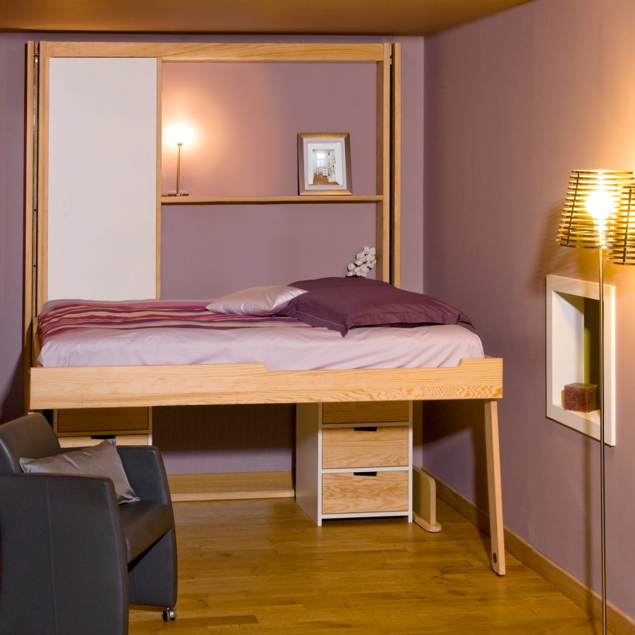 Lit escamotable décalé avec bureau