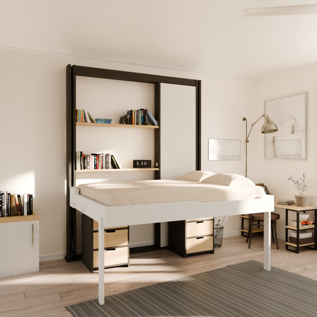 Lit escamotable avec bureau intégré DÉCALÉ – Image 3