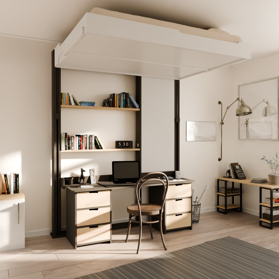 Lit escamotable avec bureau intégré DÉCALÉ – Image 2