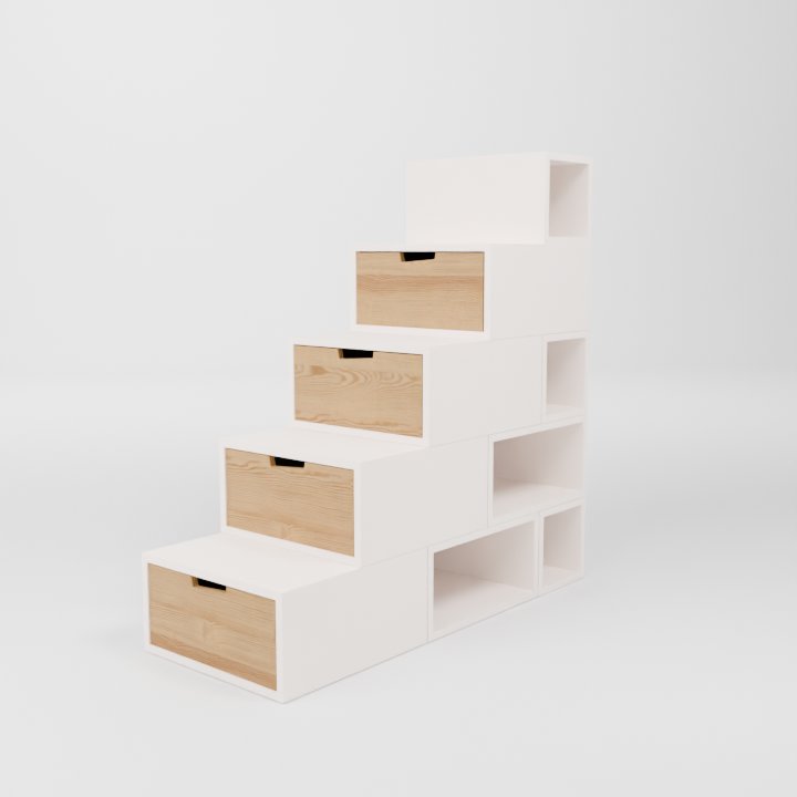 Presentation en image de l'escalier en bloc de rangement Brick décliné dans l'une de ses multiple variation de couleur personnalisable.