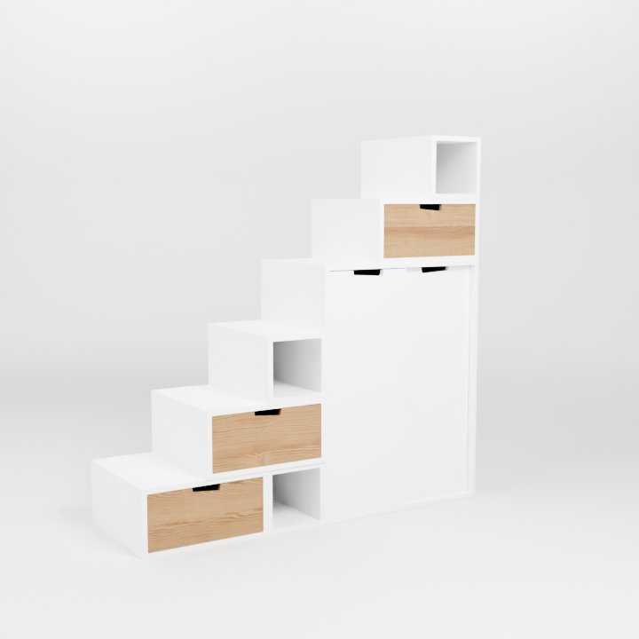Image de variation de couleurs personnalisables de l'escalier Brick avec bloc de rangement et armoire gain de place intégrée.