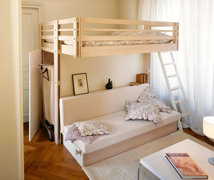 Lit Mezzanine Attique grenier blanc chêne