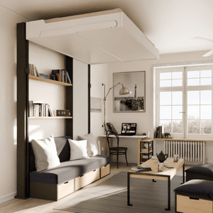 Modèle de lit escamotable Décalé présenté avec une banquette.