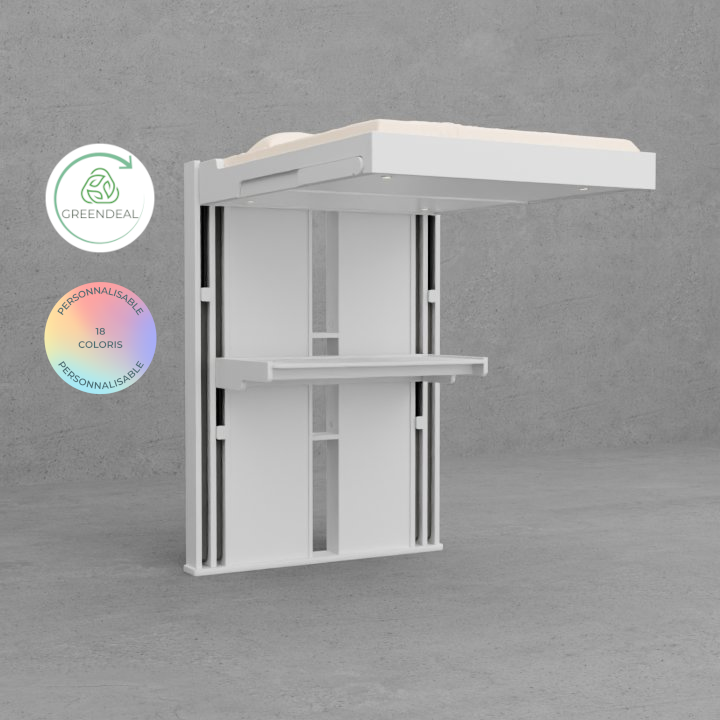 Greendeal, modèle Triptyque en 160x190. Profitez à un tarif exceptionnel d'un lit 3 en 1 qui fait couchage, bureau et espace de loisir.